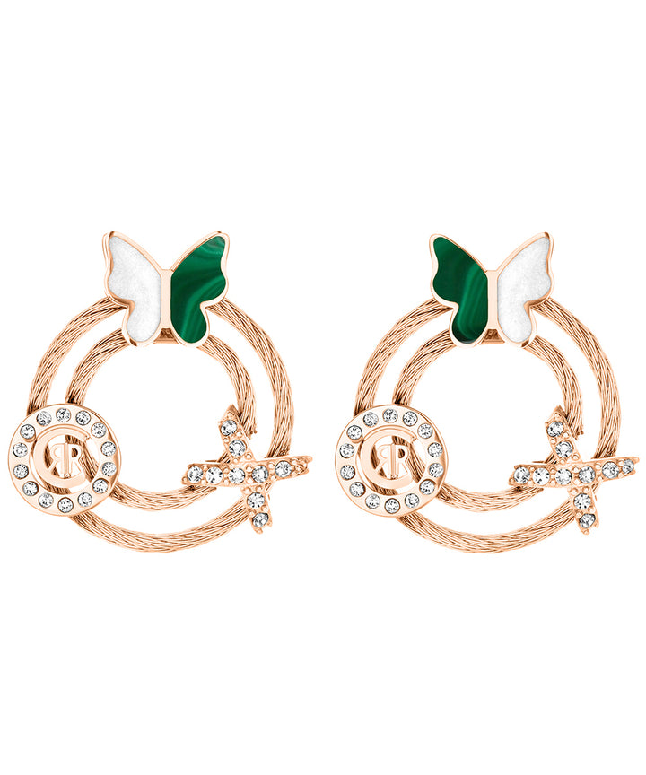 Papillon Earrings in Rose Gold-Plated Stainless Steel and Zircon