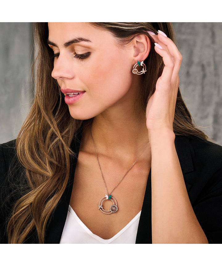 Papillon Earrings in Rose Gold-Plated Stainless Steel and Zircon