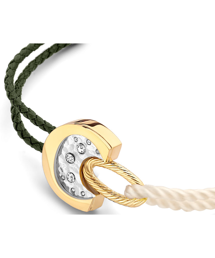 Estrellas Bracelet in Stainless Steel with Leather and Zircon