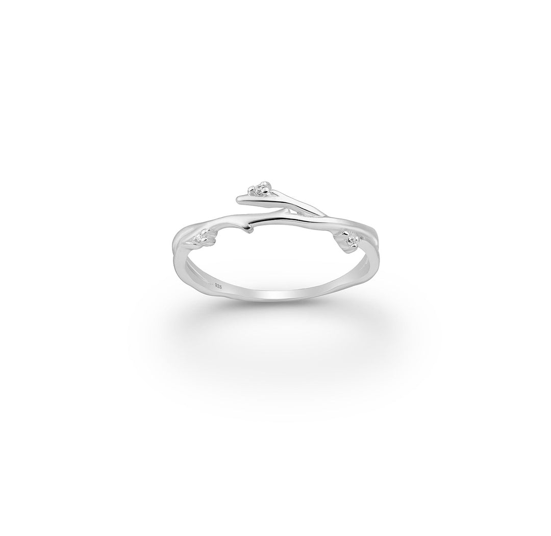 Silver Branch Ring with Zircon