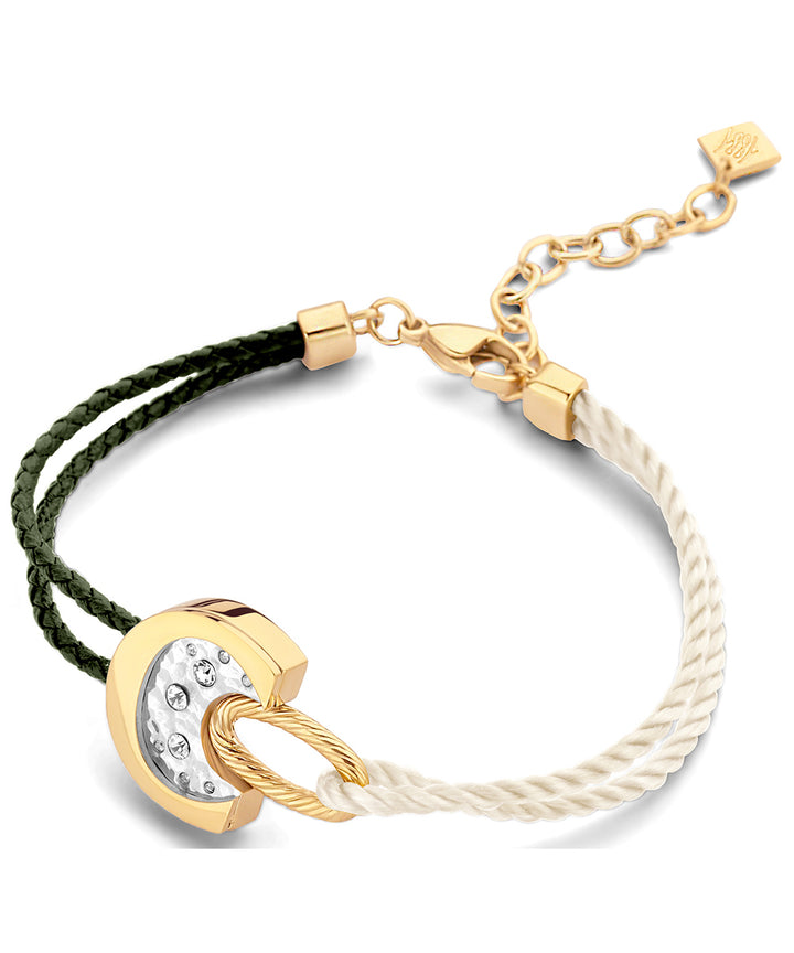 Estrellas Bracelet in Stainless Steel with Leather and Zircon