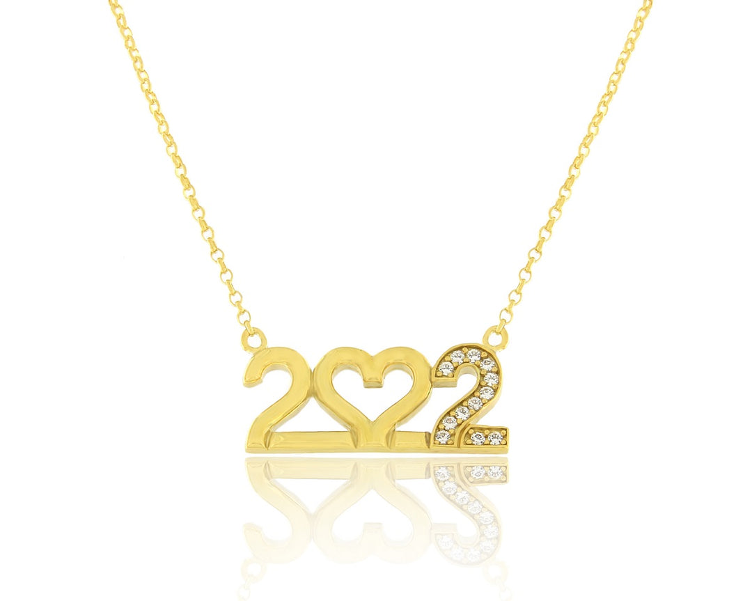 2022 Charm Pendant in Gold-Plated Silver with Zircon and Chain