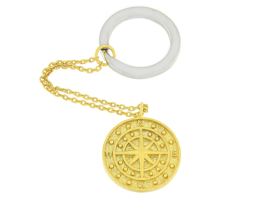 Compass Keychain Charm in Gold-Plated Silver