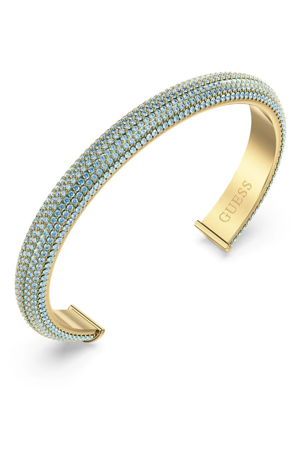 GUESS STEEL ESSENZA Gold-Tone Cuff Bracelet With Light Blue Stones
