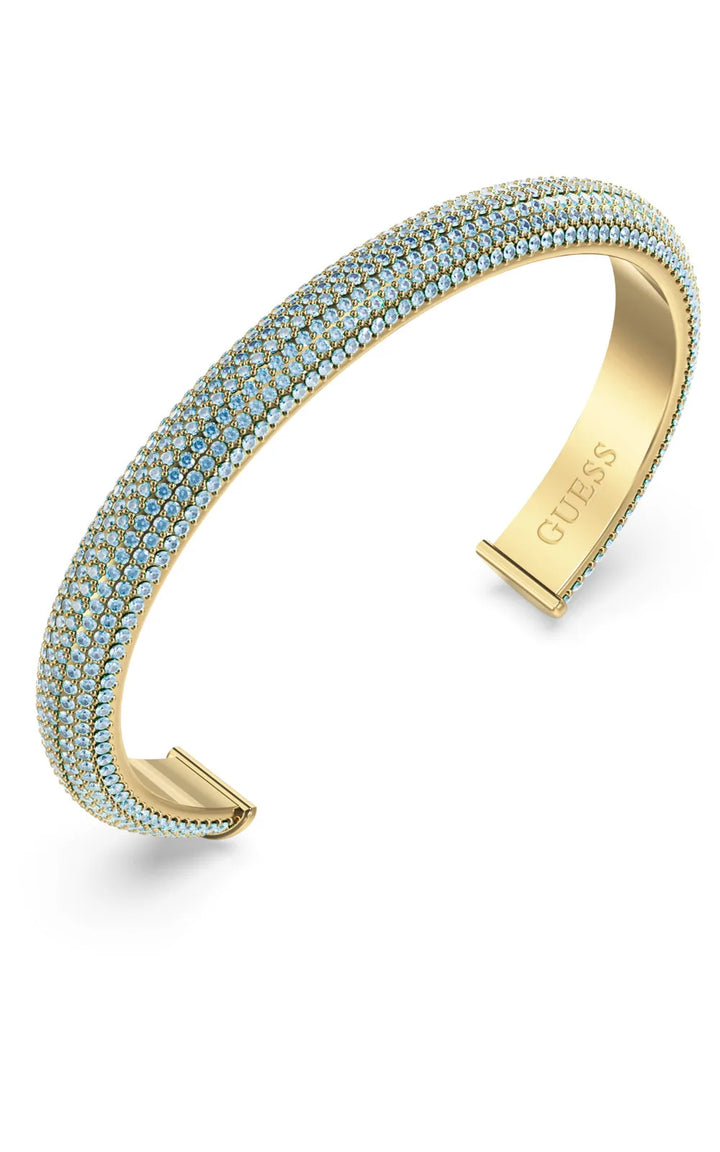 GUESS STEEL ESSENZA Gold-Tone Cuff Bracelet With Light Blue Stones