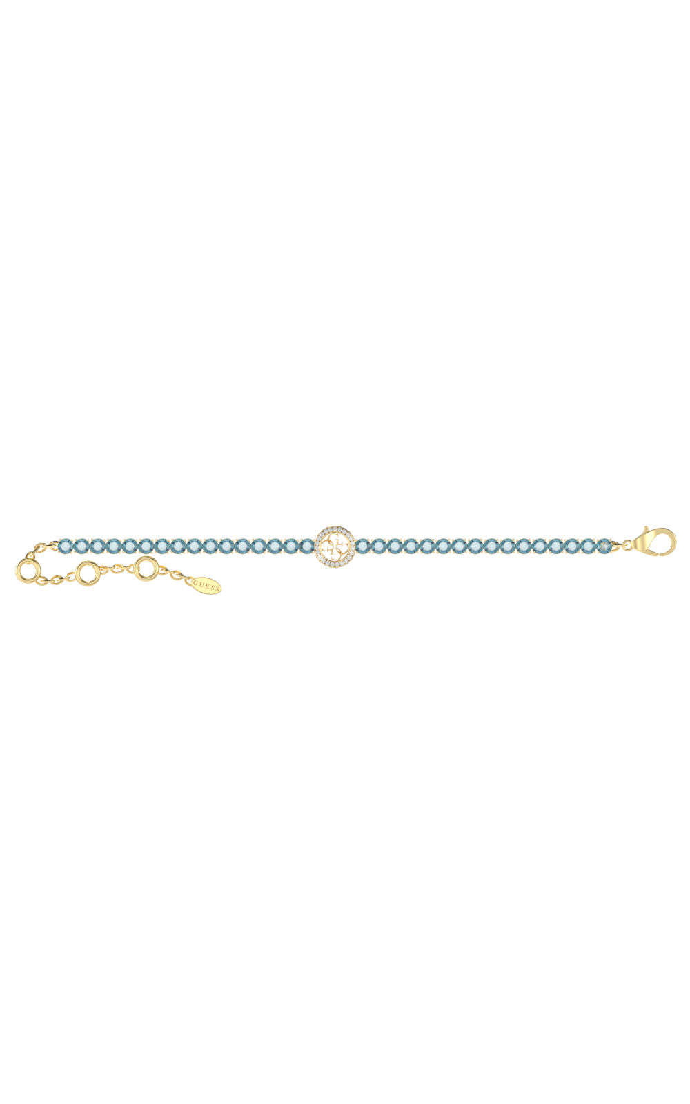 GUESS STEEL PARADISE Gold Bracelet With Light Blue Stones And Gold Design
