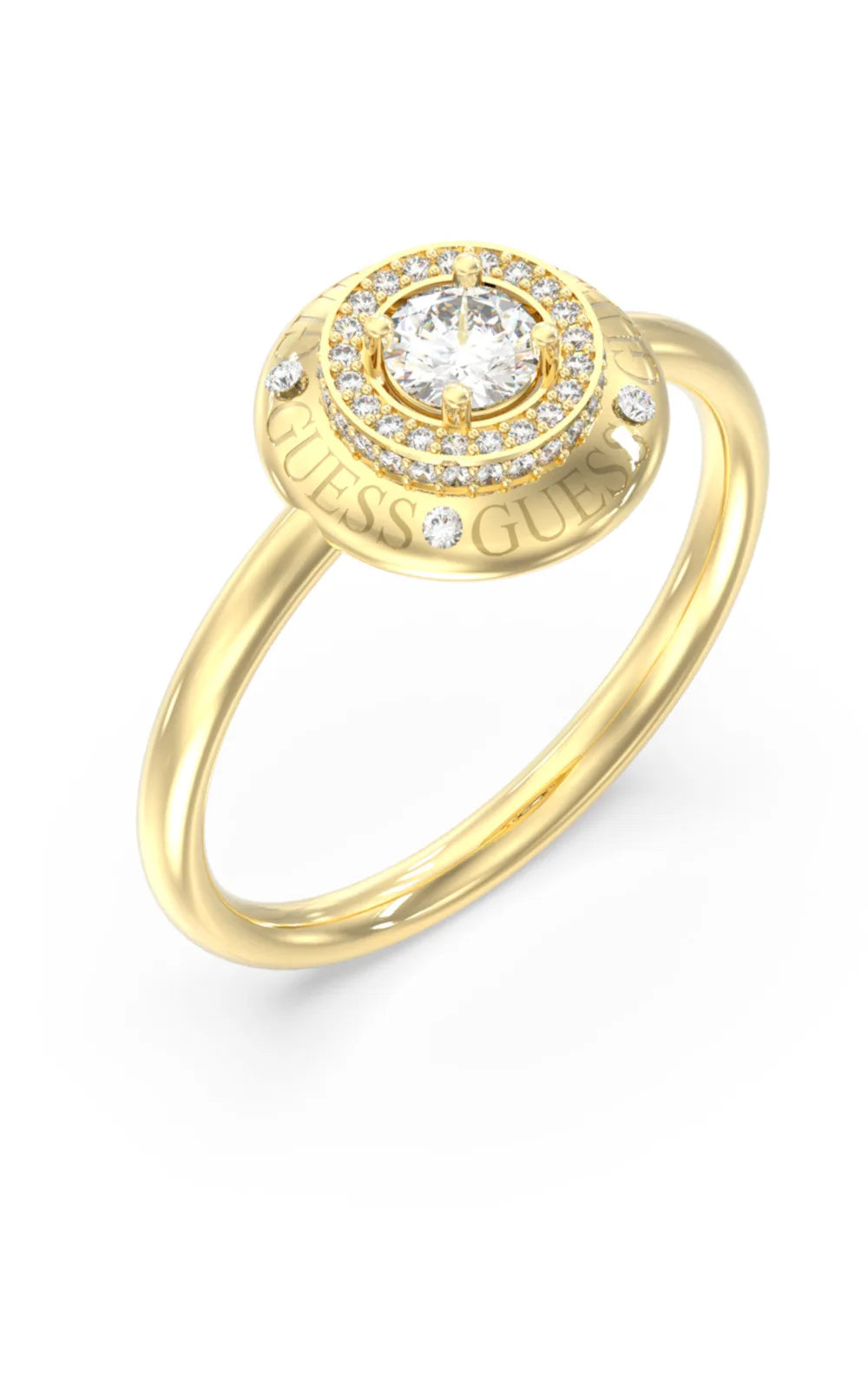 GUESS STEEL SPARKS Gold-Tone Ring With Stones And Logo