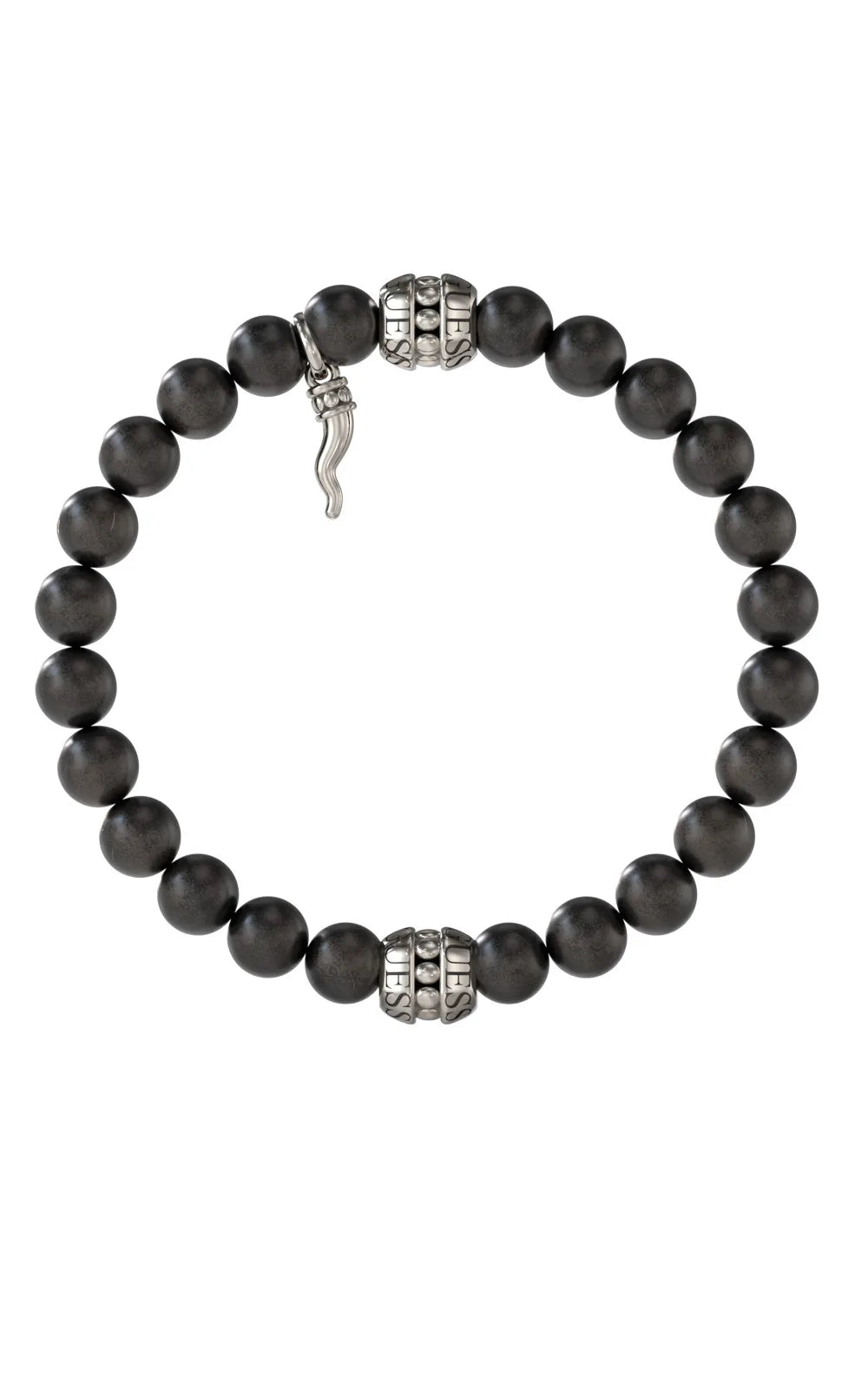 GUESS STEEL URBAN CODE Bracelet With Black Beads And Lucky Charm