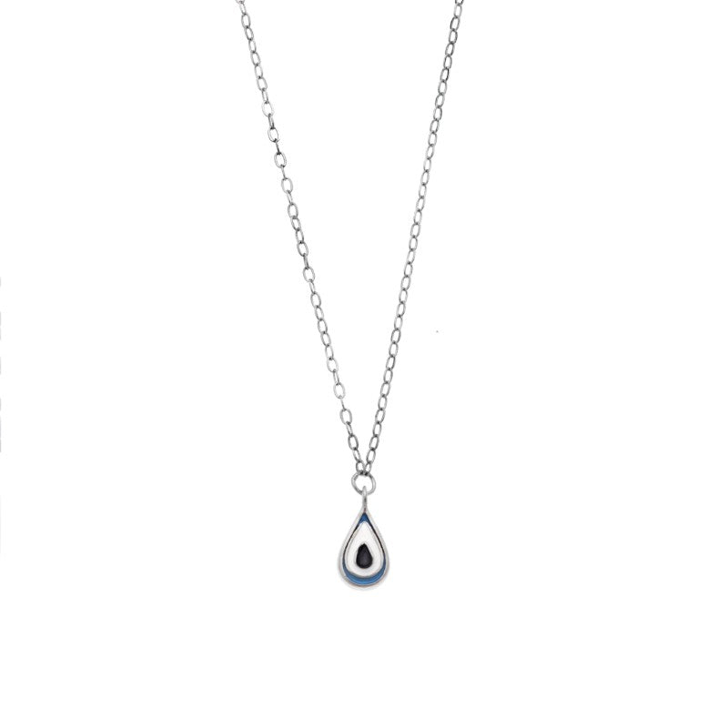 SENZA 925 Sterling Silver necklace, teardrop-shaped evil eye with enamel