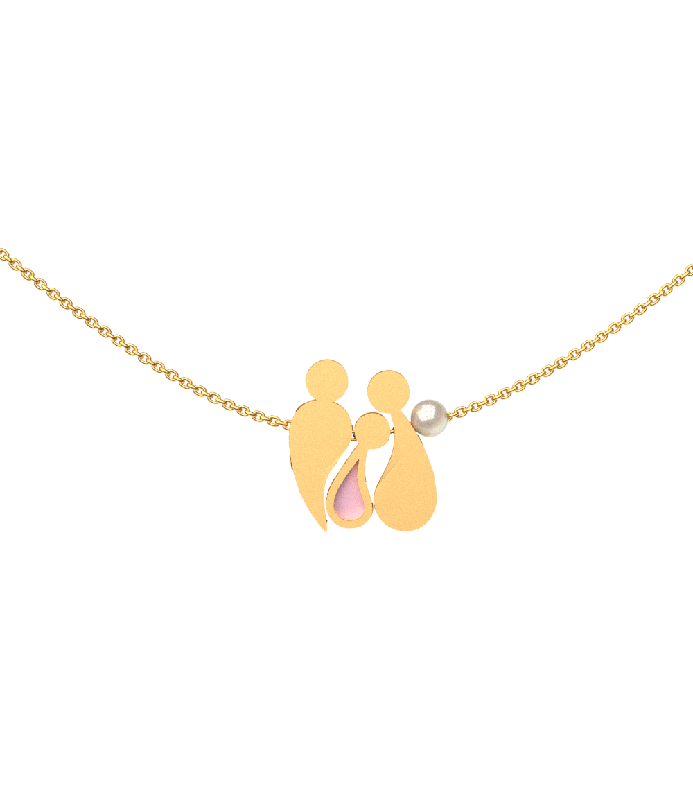 Family Necklace in Gold-Plated Silver with Pearl and Swarovski