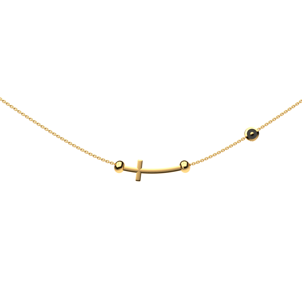 Cross and Evil Eye Necklace in Gold-Plated Silver and Enamel