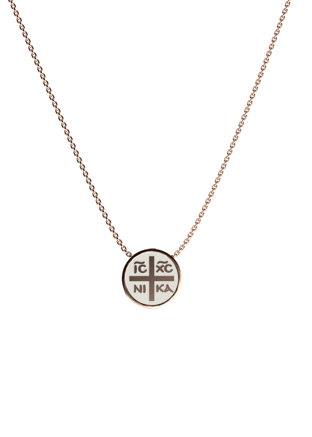 Cross Necklace in Rose Gold-Plated Silver and Enamel