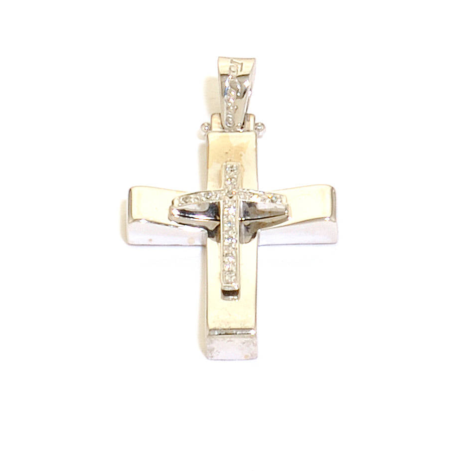 White Gold Christening Cross with Brilliant Cut Diamonds