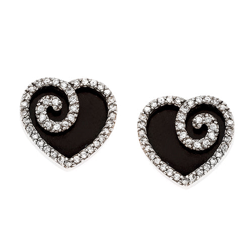 Platinum-Plated Silver Earrings with Onyx and Zirconia