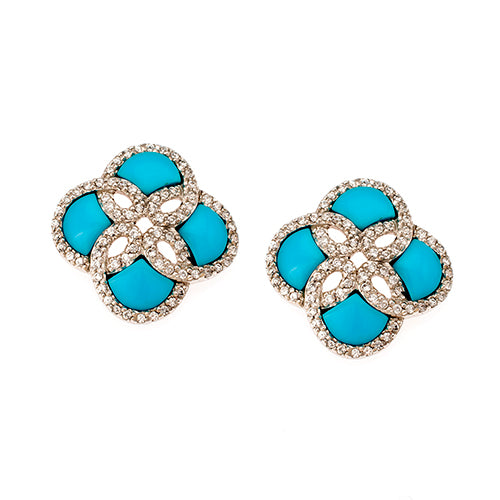 Platinum-Plated Sterling Silver Earrings with Turquoise and Zircon