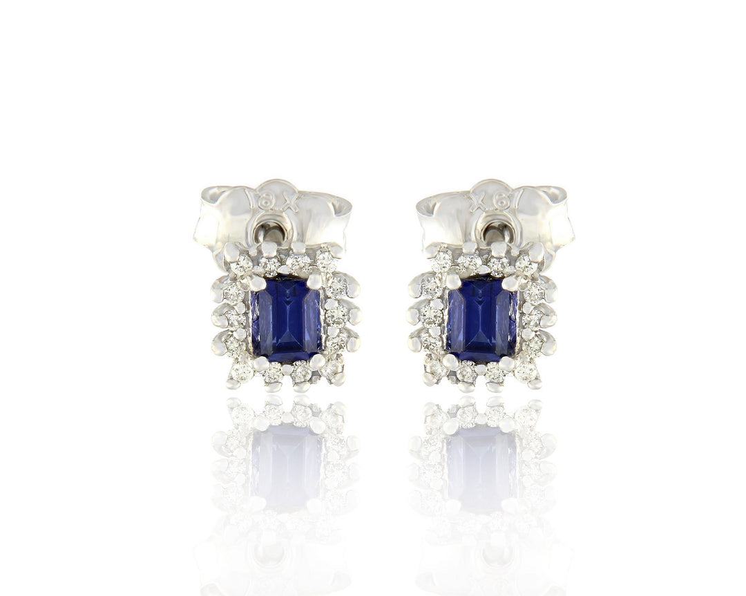 White Gold Earrings in 18K Gold with Diamonds and Sapphires