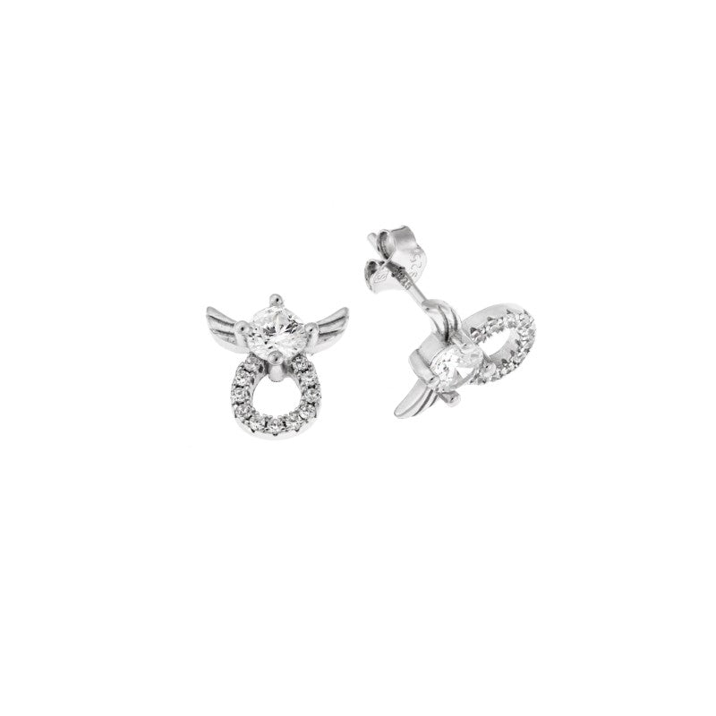 SENZA 925 sterling silver angel-shaped earrings with white zircon stones