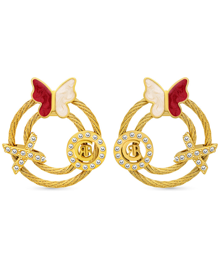 Papillon Earrings in Gold-Plated Stainless Steel and Zirconia