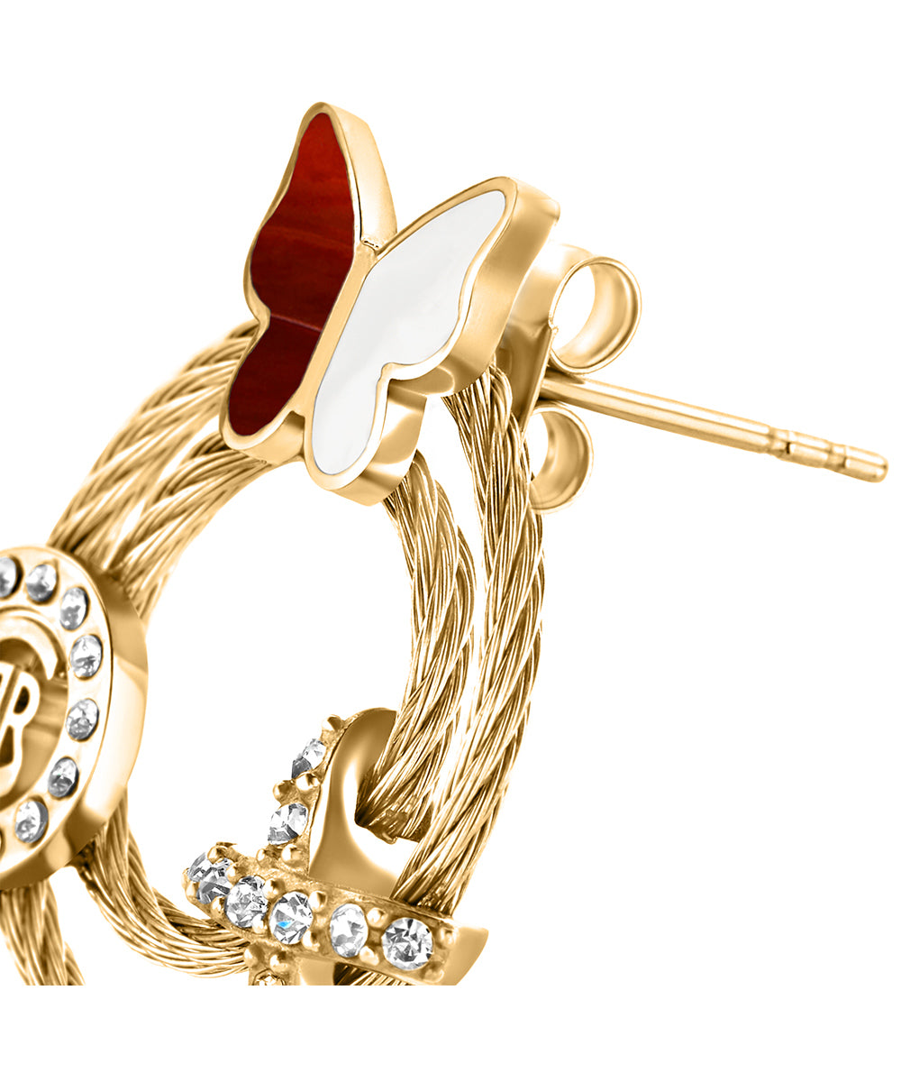 Papillon Earrings in Gold-Plated Stainless Steel and Zirconia