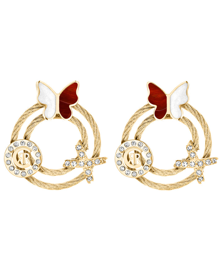 Papillon Earrings in Gold-Plated Stainless Steel and Zirconia