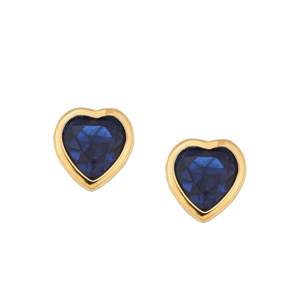 SENZA earrings in 925 sterling silver with yellow gold plating, heart with blue zirconia