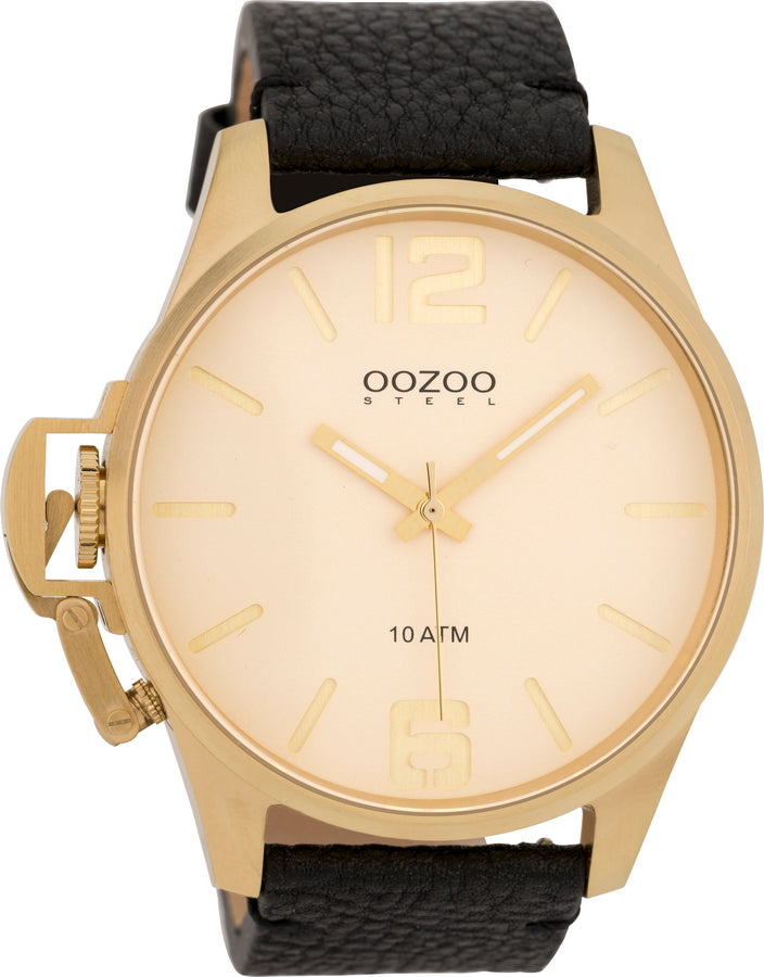 Steel Black Leather Strap