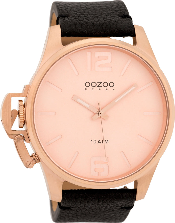 Steel Black Leather Strap