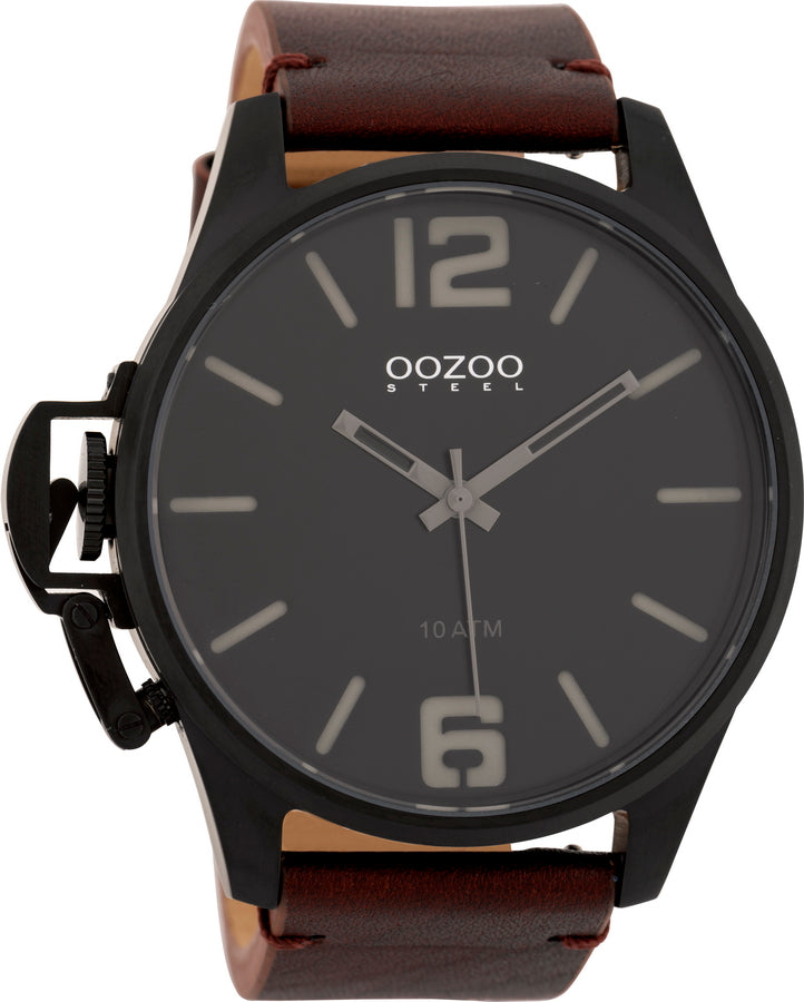 Steel Brown Leather Strap