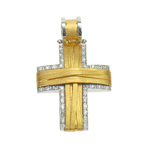 Christening Cross in Two-Tone Gold with Zircon
