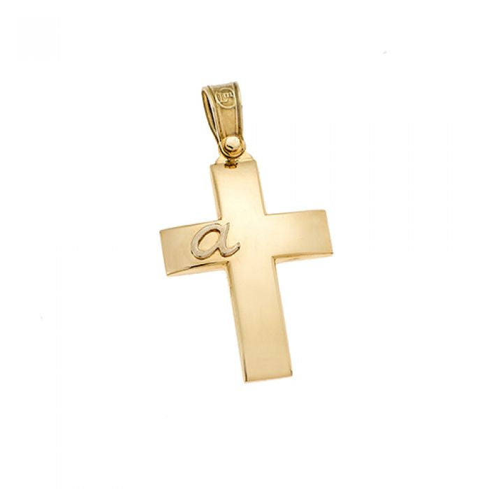 Gold Christening Cross with Monogram