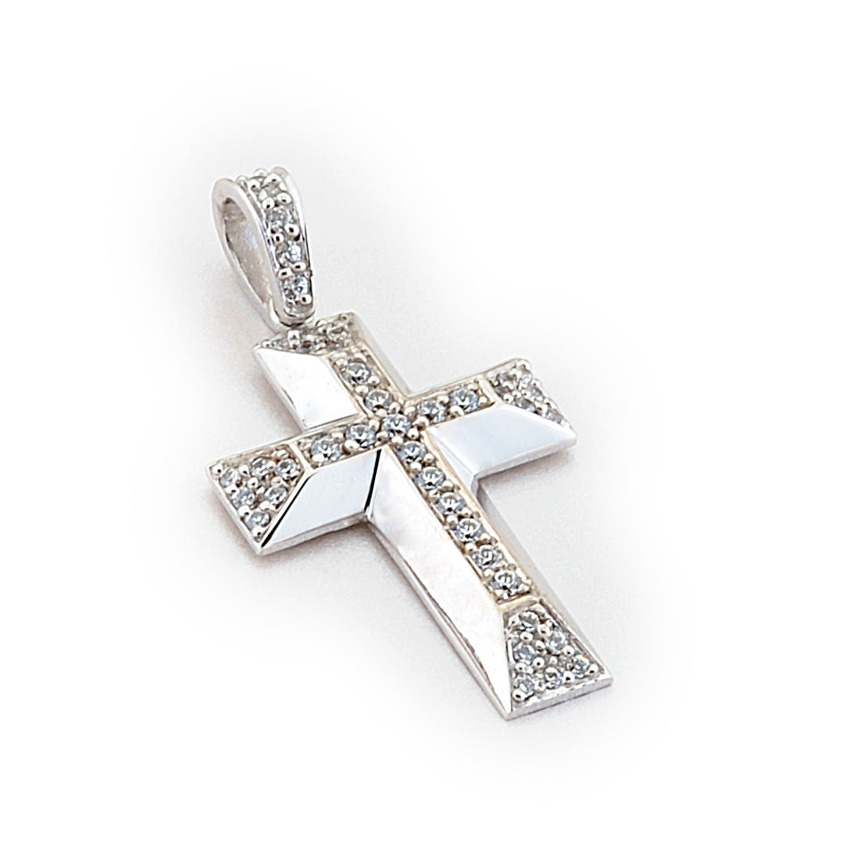 White Gold Christening Cross with Zircon