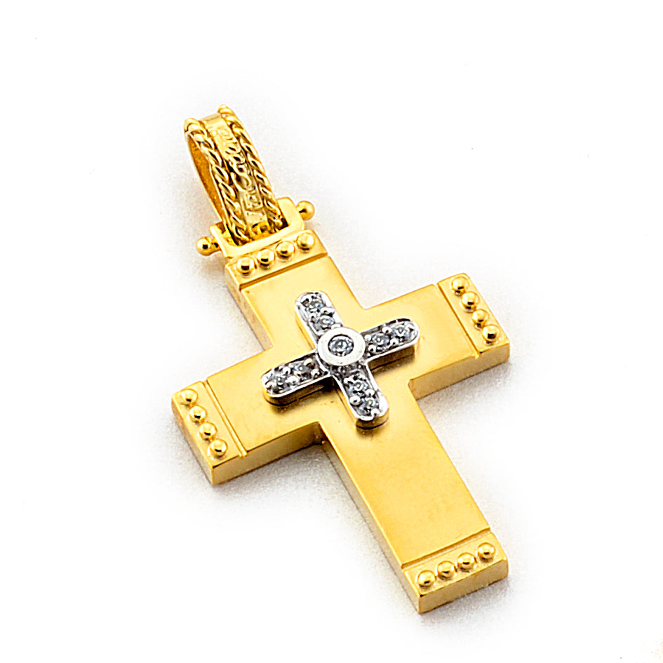 Two-tone Christening Cross with Zirconia