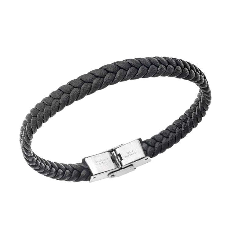 Βραχιόλι Arleti Men Steel Black Leather Strap