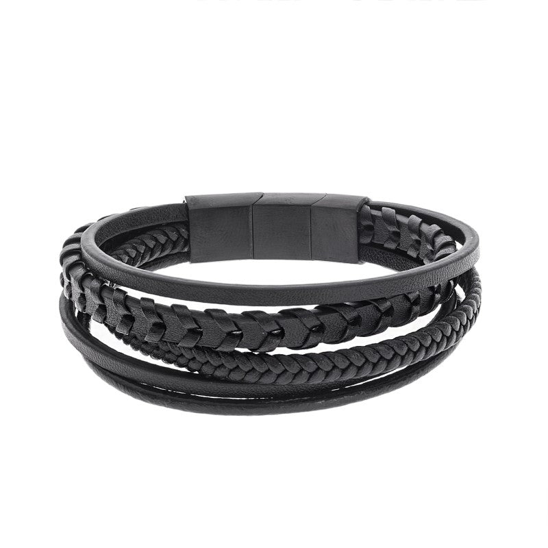 Βραχιόλι Arleti Men Steel Black Leather Strap