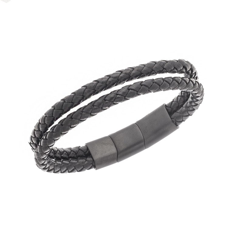 Βραχιόλι Arleti Men Steel Black Leather Strap