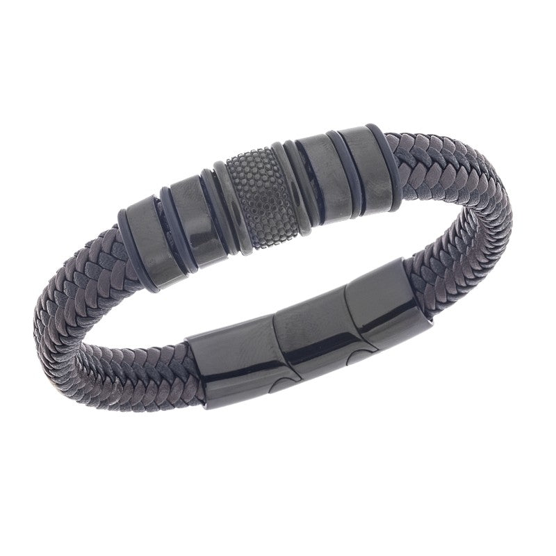 Βραχιόλι Arleti Men Steel Black Leather Strap