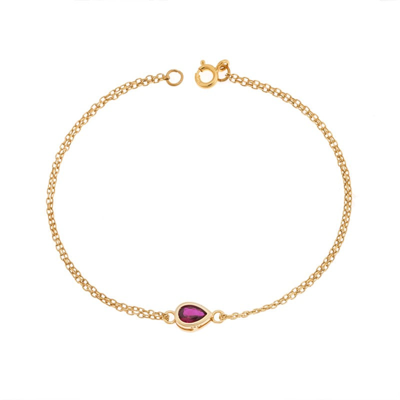 SENZA Silver 925 Gold Plated bracelet, teardrop with red zirconia