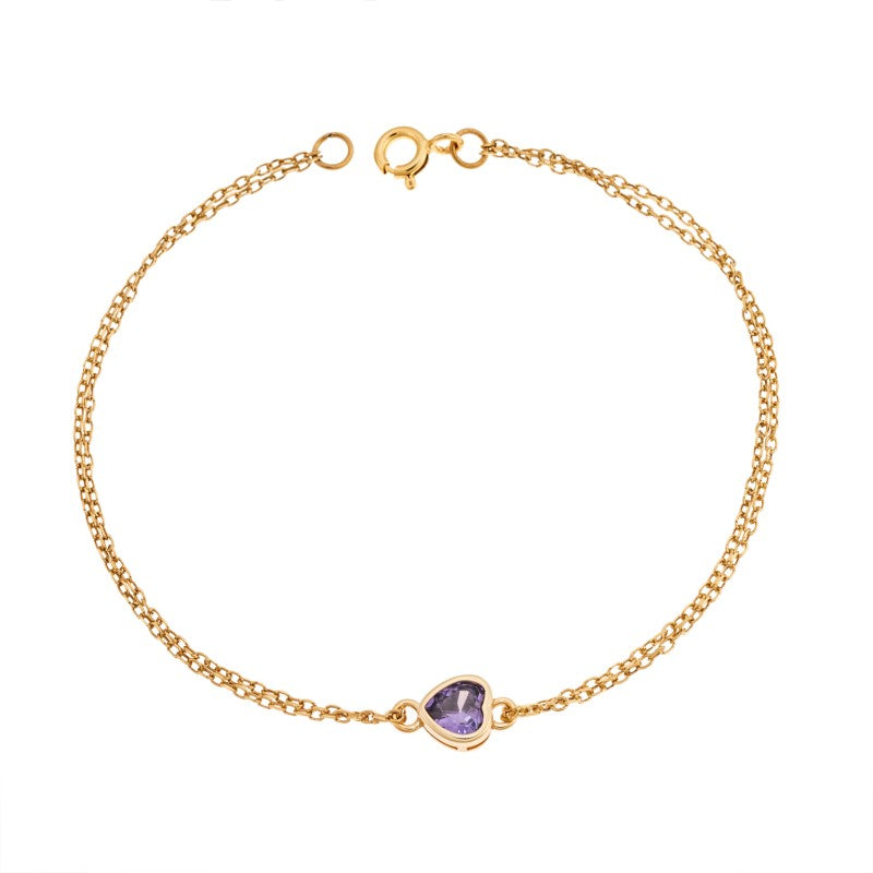 SENZA 925 Silver Gold Plated bracelet, heart with purple zirconia