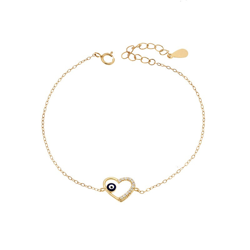 Βραχιόλι SENZA Silver 925 Gold Plated, Ματάκι μπλε και καρδιά με ζιργκόν