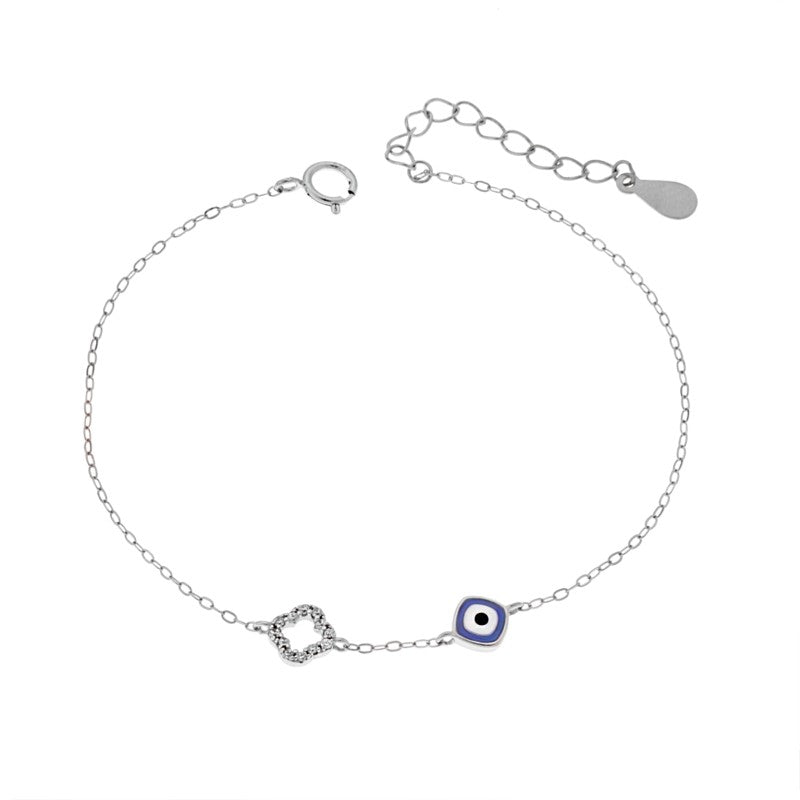Βραχιόλι SENZA Silver 925 Gold Plated, Ματάκι μπλε με σμάλτο και σταυρό με ζιργκόν