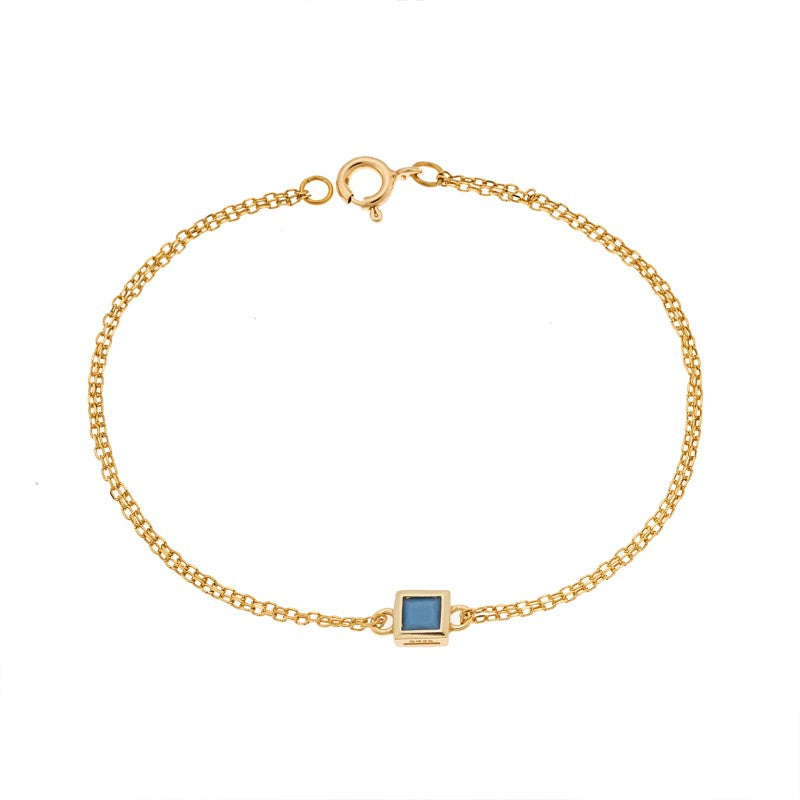 Βραχιόλι SENZA Silver 925 Gold Plated, τετράγωνο με τυρκουάζ ζιργκόν