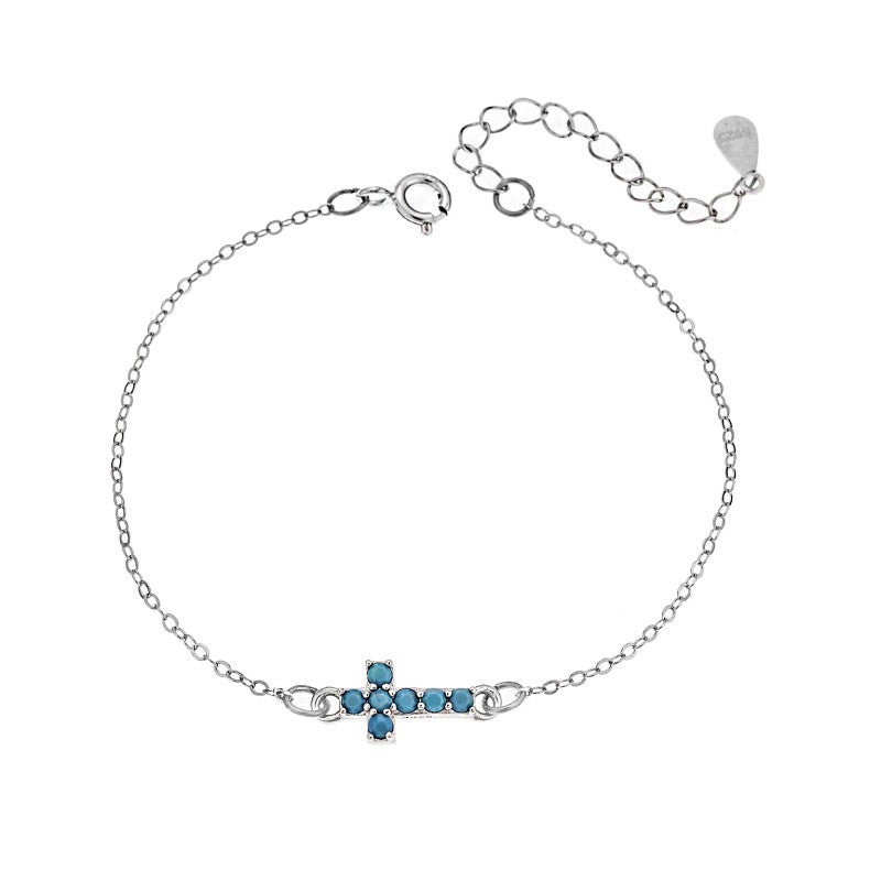 Βραχιόλι SENZA Silver 925, σταυρός με γαλάζιες πέτρες