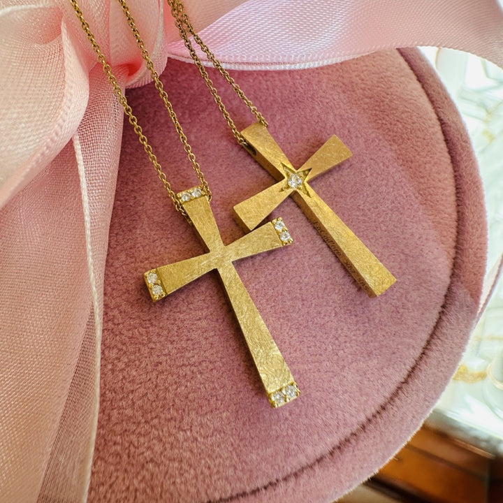 Gold Christening Cross with Zircon and Chain