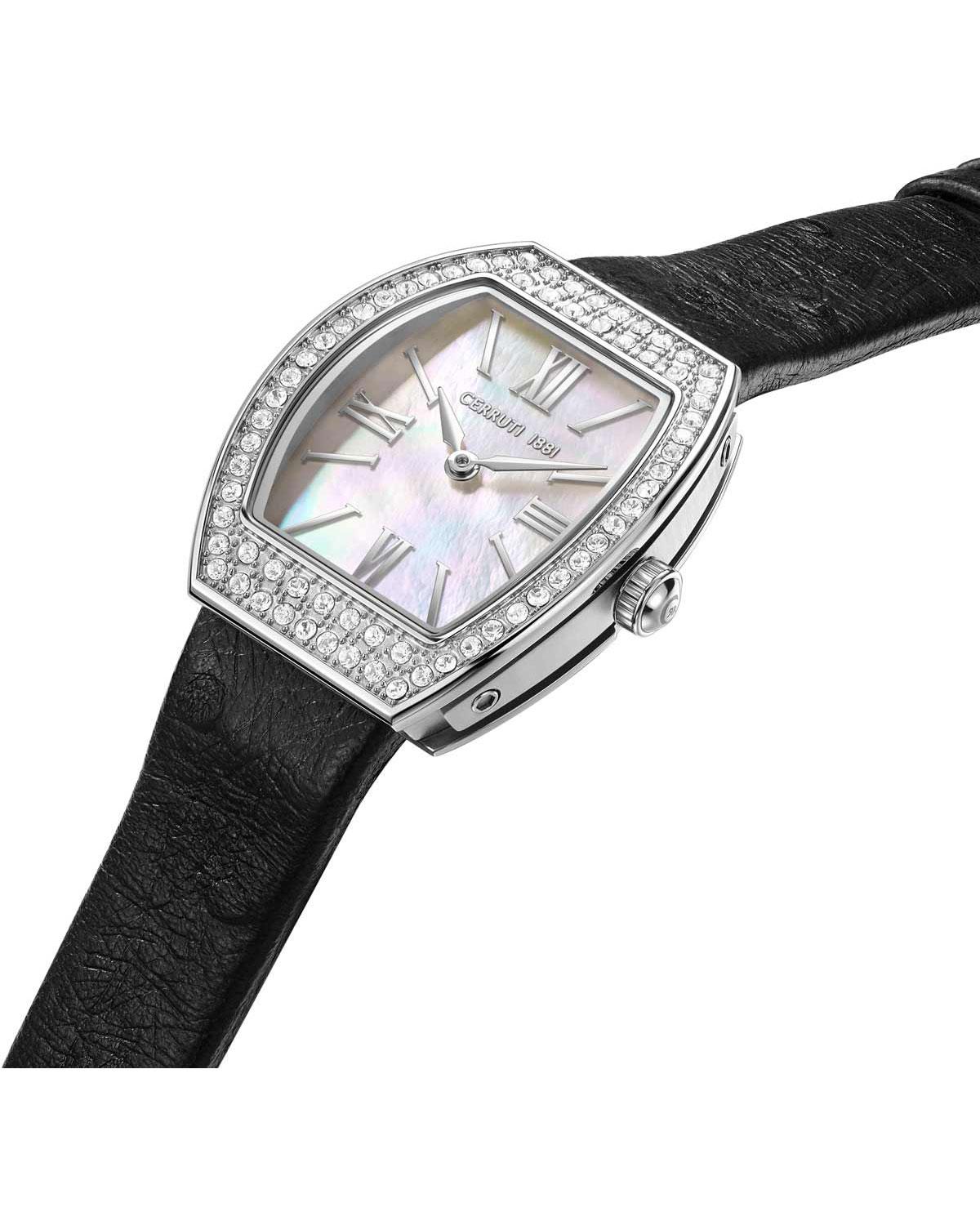 Calliano Crystals Black Leather Strap