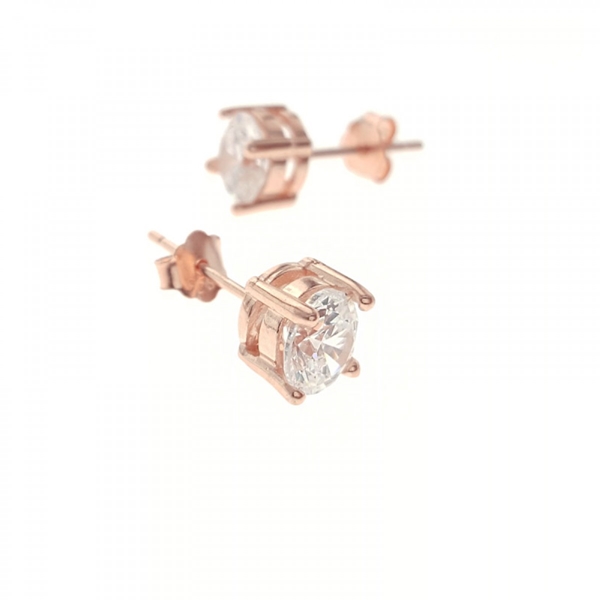 Σκουλαρίκια Μονόπετρα με Ζιργκόν σε Ροζ Επιχρυσωμένο Ασήμι